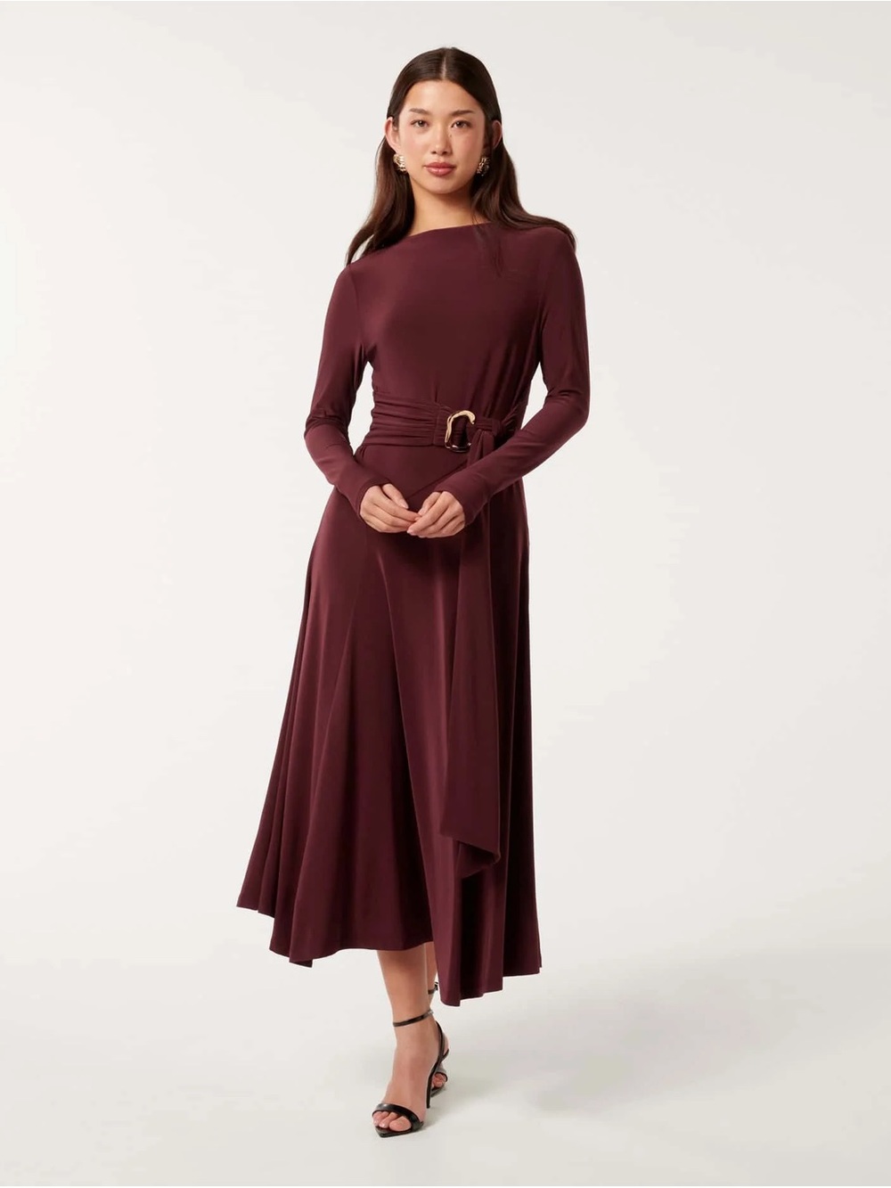 NEW Ever New Roxanna Belted Long Sleeve Handkerchief Hem Dress in Imperial Port